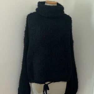 Young Fabulous & Broke black teddy bear fuzzy cozy sweater M/L turtleneck